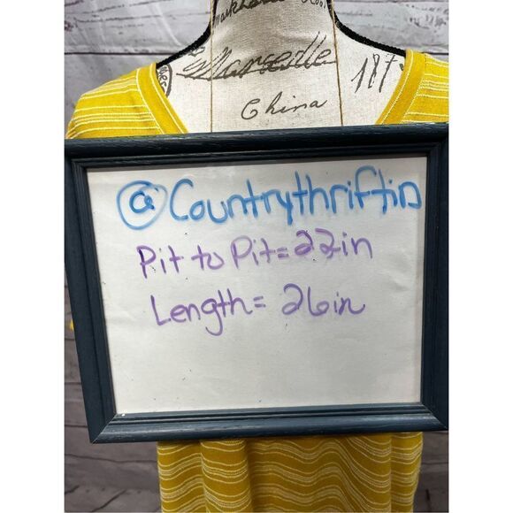 Retrology Womens 2X Mustard Yellow White Stripe V Neck Tunic Top - Picture 3 of 4